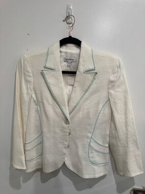bebe Cream Blazer with Light Blue Trim - Women's Tailored Jacket